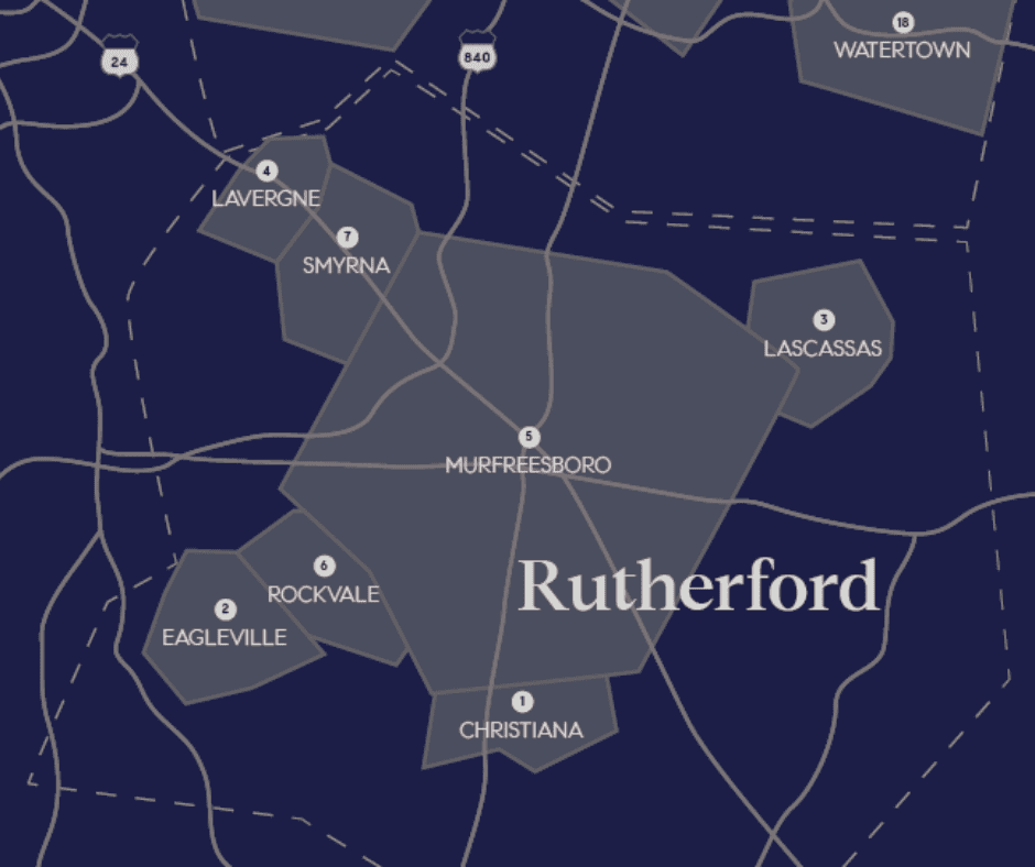 Map of Rutherford County Tennessee