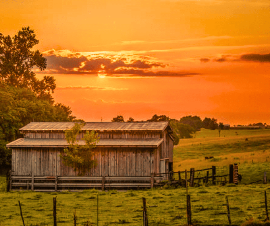 rockvale, tennessee a beautiful sunset with a barn