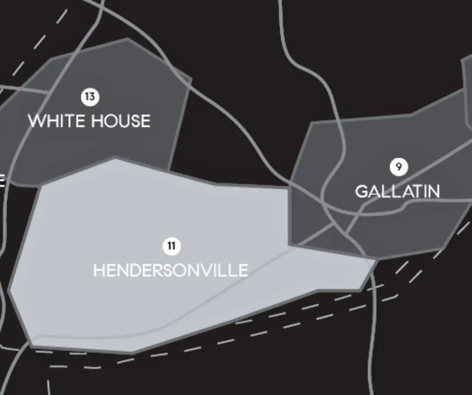 a map showing the location of Hendersonville, Tennessee