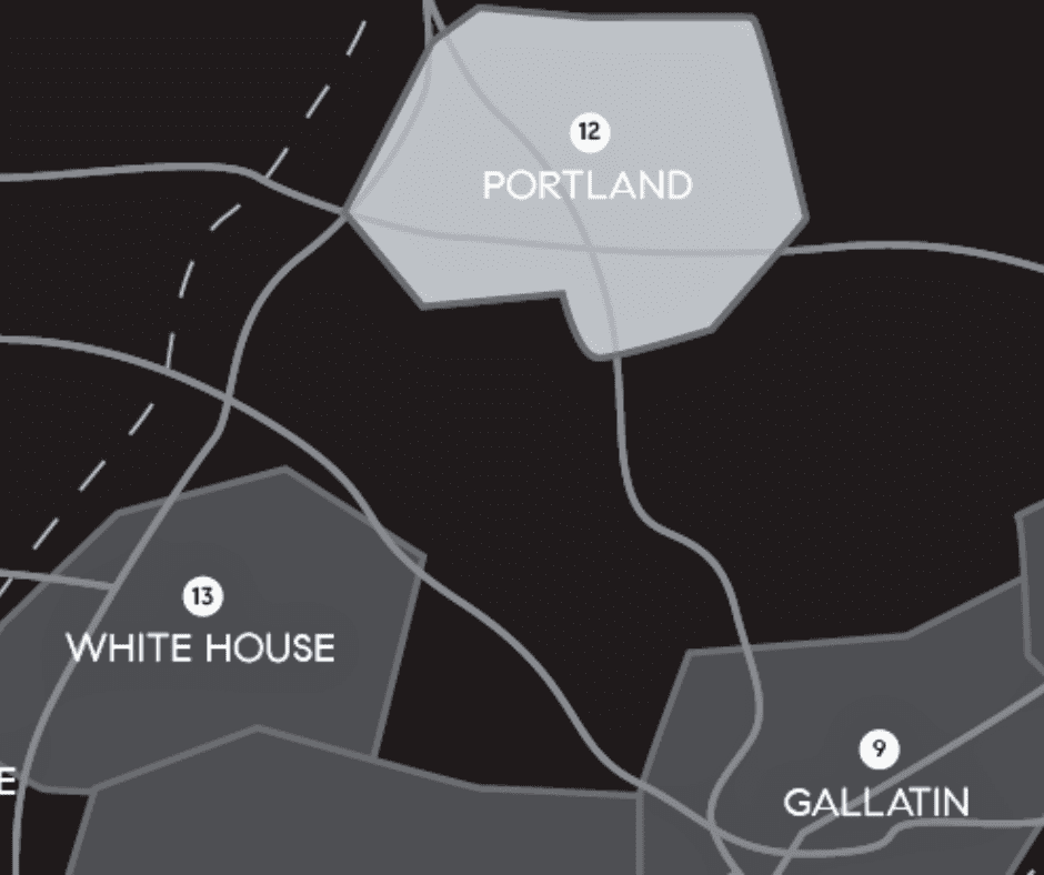 a map depicting where Portland is within Sumner County