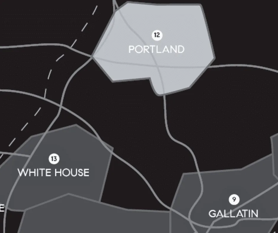 a map depicting where Portland is within Sumner County