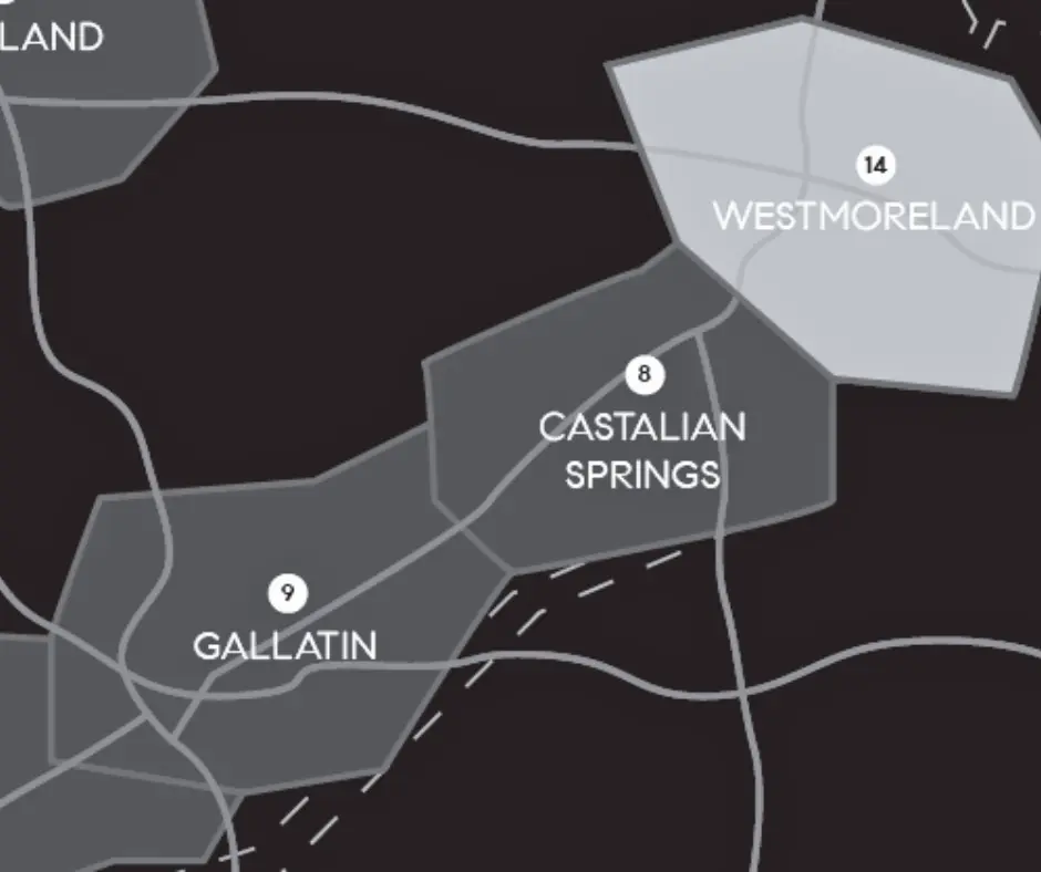 a map showing where westmoreland is in sumner county