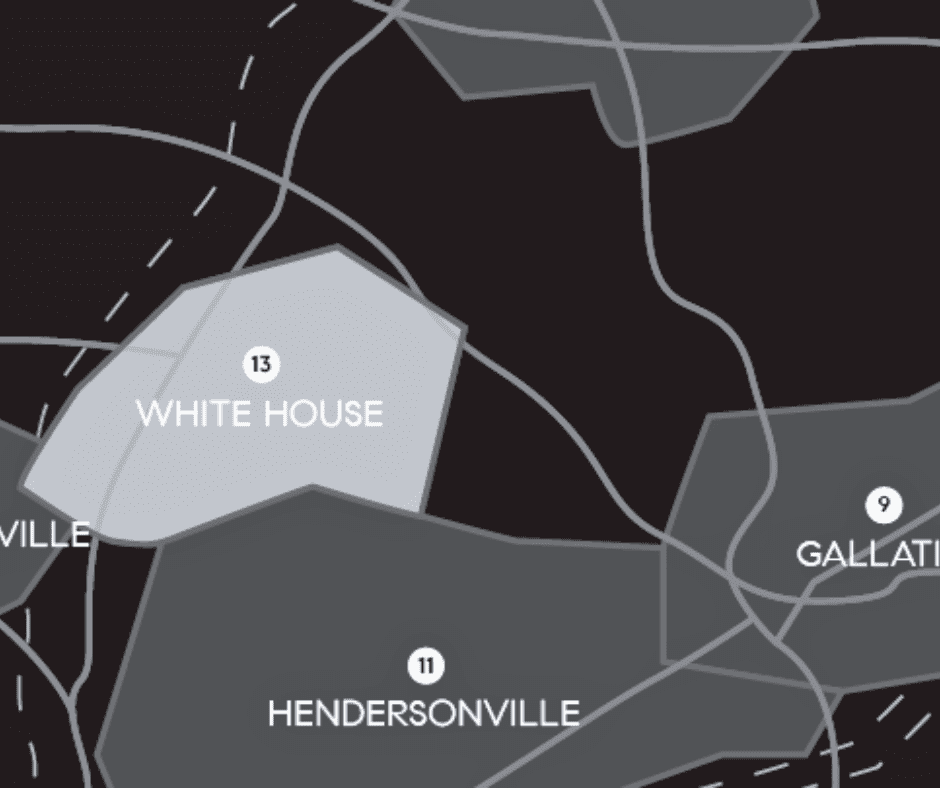 a map depicting where white house Tennessee is within summer county