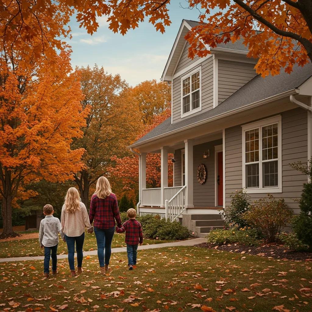 Family exploring a home for sale in Nashville during the fall season