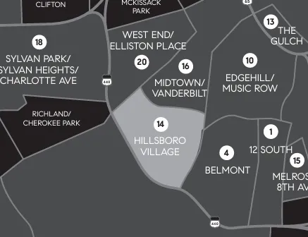 Map showing Hillsboro Village area