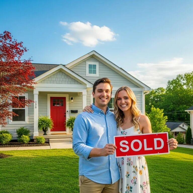 Young couple celebrating their first home purchase in Nashville, showcasing the excitement of homeownership