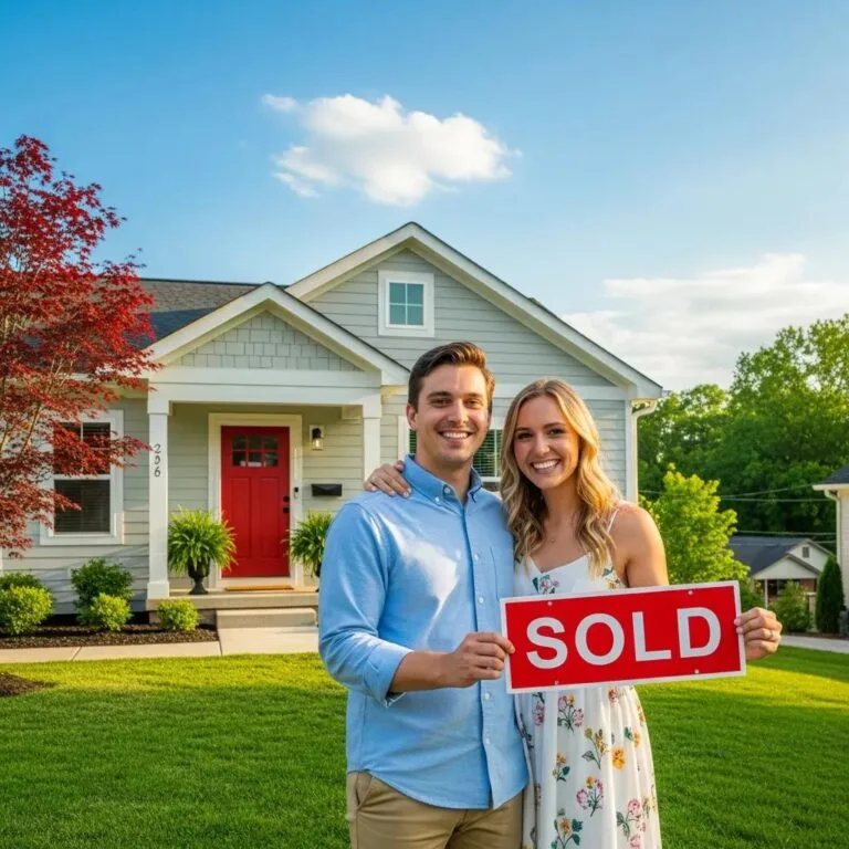 Young couple celebrating their first home purchase in Nashville, showcasing the excitement of homeownership