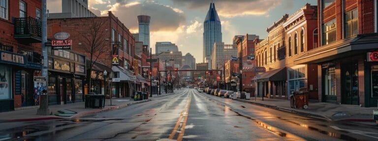 downtown nashville on a rainy night