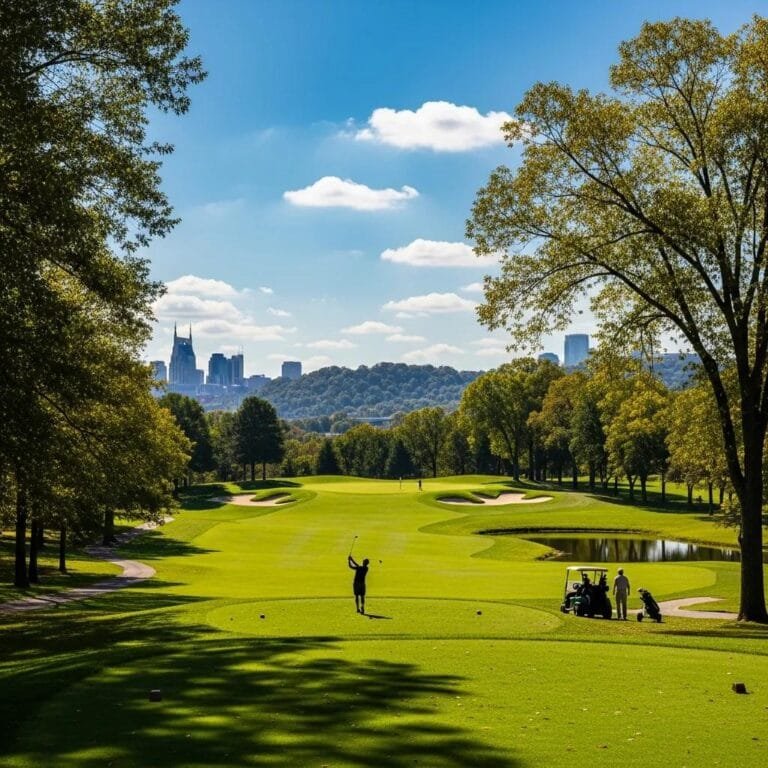 Beautiful golf course in Nashville, Tennessee with lush fairways and clear skies
