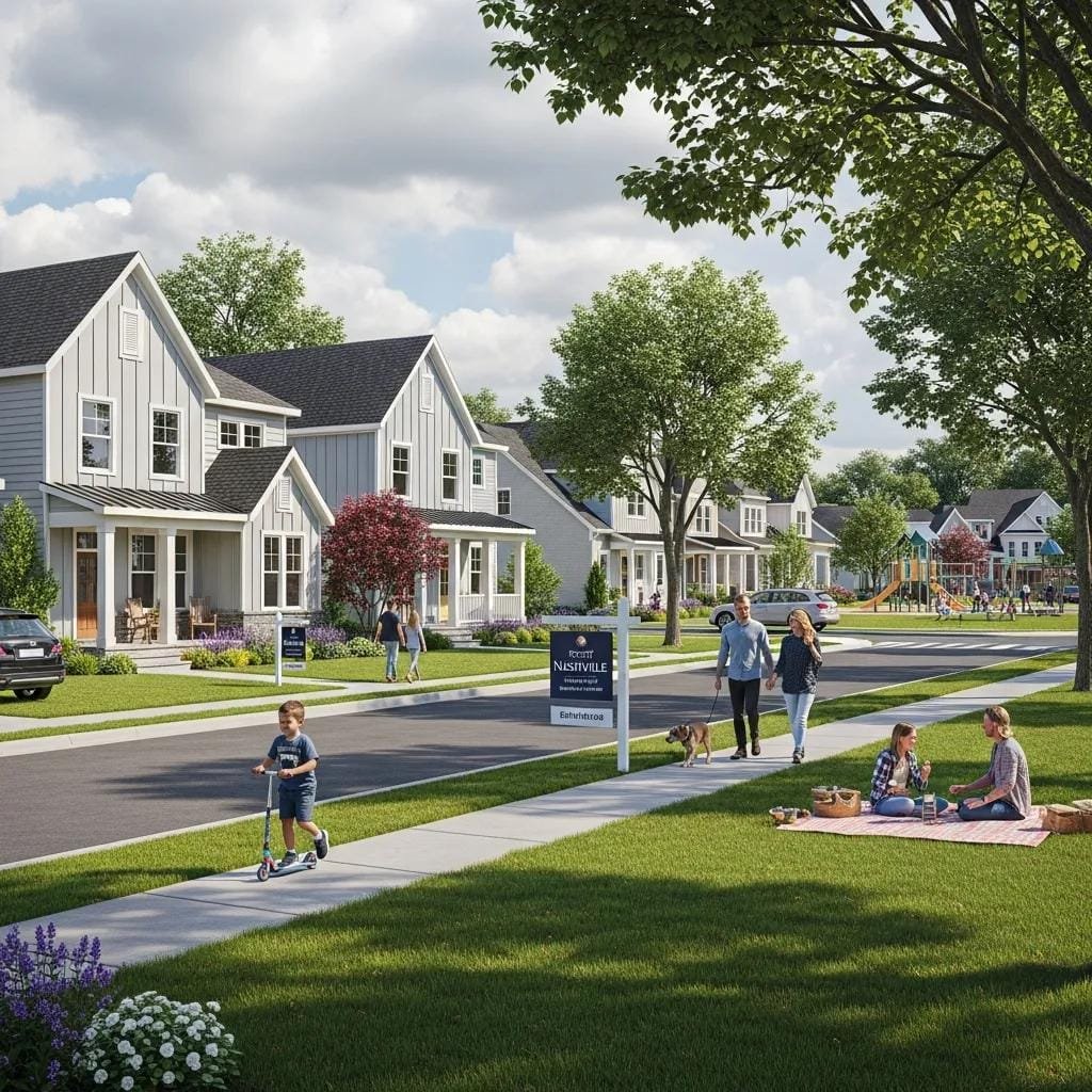 Modern suburban neighborhood in Nashville showcasing housing market trends